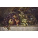 John Frank Swingler (1850-1900), oil on canvas, still life of apples, grapes, and bird's nest,