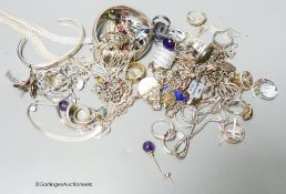Mixed group of mainly silver or 925 jewellery including, bangle, necklaces, rings etc.
