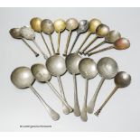 A collection of eighteen 16th to 18th century brass and pewter spoons (faults)