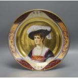 A 19th century Dresden porcelain charger, painted with a portrait of a lady, Augustus Rex mark