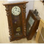 A Conneticut shelf clock and one other wall clock and plated shelf, tallest 94cm