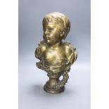 After Anton Nelson. A bronze bust of a child, height 47cm