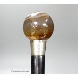 A late Victorian banded agate ball top cane, maker’s mark RB, London 1891, 91cm