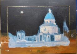 Spanish School, oil on canvas, Moonlit temple scene, 109 x 80cm