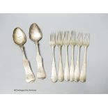 A set of six George III Irish silver Hanovarian pattern dessert forks, John Pittar, Dublin, 1788,