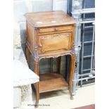 A late 19th century French walnut bedside cupboard, W.42cm D.40cm H.83cm