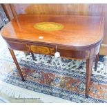 A George IV inlaid mahogany folding card table, width 91cm, depth 45cm, height 73cm