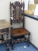 A Charles II carved oak side chair, height 123cm