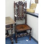 A Charles II carved oak side chair, height 123cm