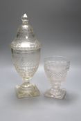 A Regency cut glass sweetmeat vase and cover and a similar rummer , tallest 30cm