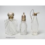 A late Victorian silver topped cut glass scent bottle, London, 1890, 15cm, a later silver mounted