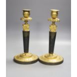 A pair of 19th century bronze and ormolu figural candlesticks, height 25cm