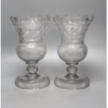A pair of 19th century Scottish crystal vases of thistle head form, height 27cm