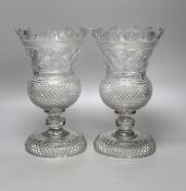 A pair of 19th century Scottish crystal vases of thistle head form, height 27cm