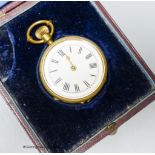 A Victorian keyless pocket watch in case