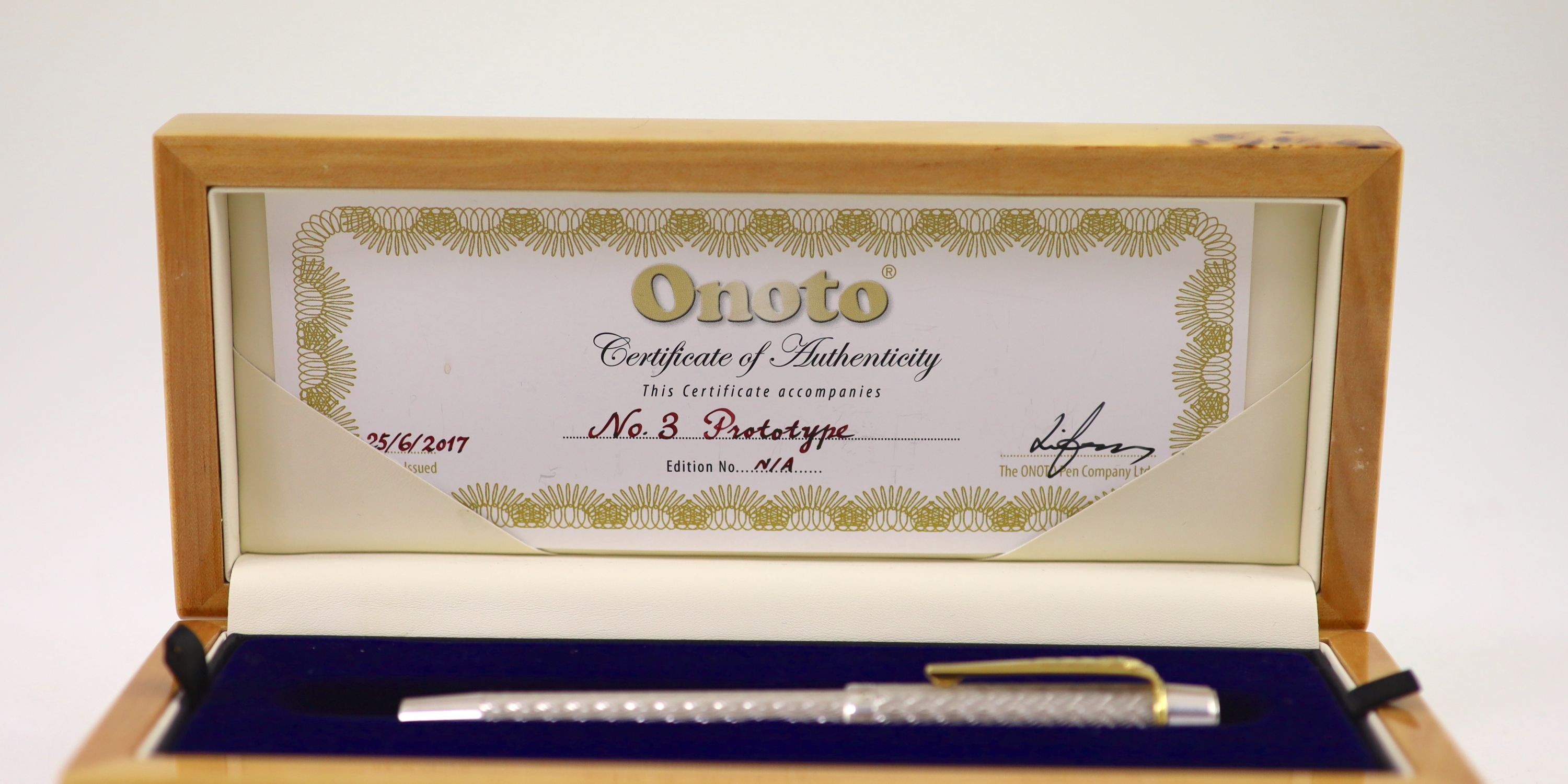 Onoto No.3 Prototype fountain pen, boxed with Onoto certificate, white metal casing - Image 5 of 6
