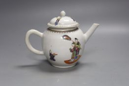 A Chinese export documentary famille rose spherical teapot and cover, the underside monogrammed E.