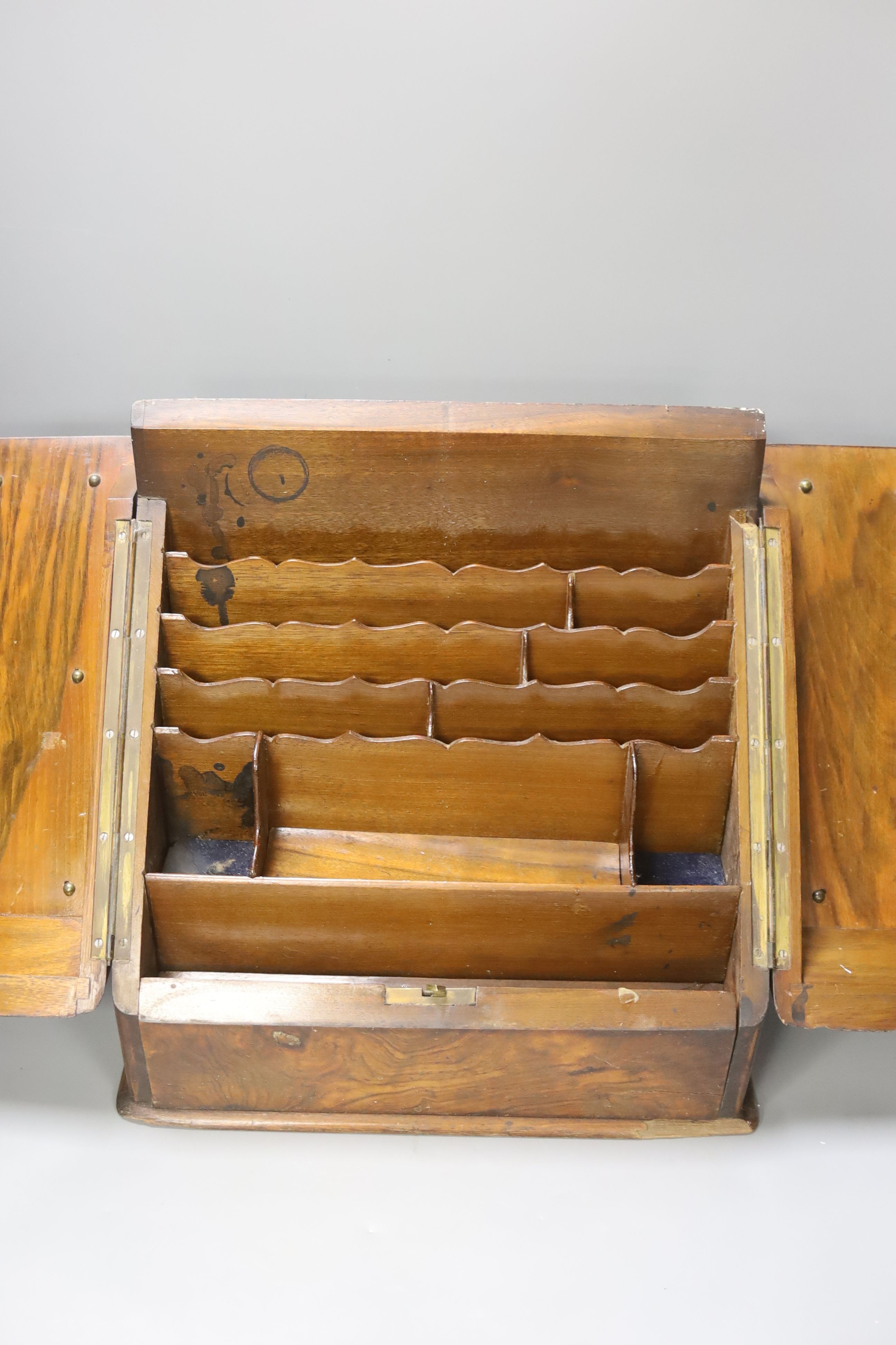 A Victorian walnut stationary cabinet, an Edwardian inlaid oval tray and a group 7 brass - Image 6 of 6