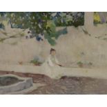 T F Wallis Mittel, watercolour, Woman seated in a courtyard, signed, 20 x 26cm.
