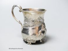 A Victorian silver christening mug, embossed with children and a wheelbarrow, George John Richards,