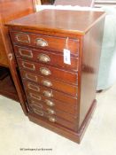 A early 20th century mahogany eight draw office chest, with cup handles. W-43, D-37, H-79cm.