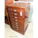 A early 20th century mahogany eight draw office chest, with cup handles. W-43, D-37, H-79cm.