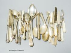 A mixed group of 19th century and later silver and plated cutlery, various dates, makers, patterns,