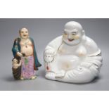 Two Chinese porcelain figures of Budai, tallest 23cm