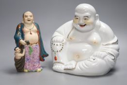 Two Chinese porcelain figures of Budai, tallest 23cm