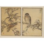 Kono Bairei (1844-1895), two woodblock prints, depicting birds amongst branches, 21 x 15cm.