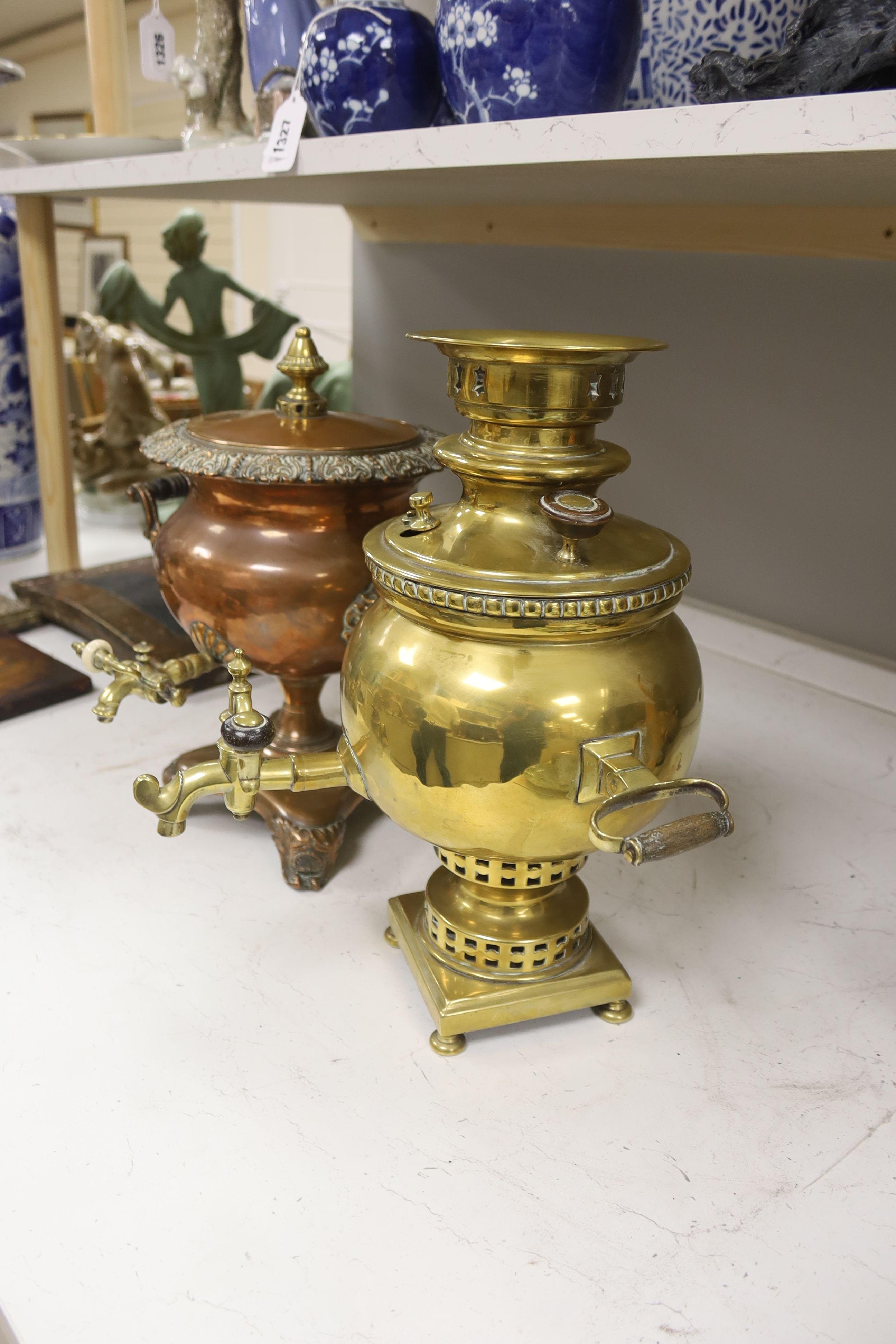 A brass samovar and a copper tea urn, height 37cm - Image 2 of 3