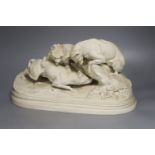 A Copeland parianware group of three hunting dogs, length 32cm