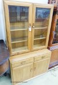 An Ercol elm Windsor glazed display cabinet, width 91cm, depth 43cm, height 152cm