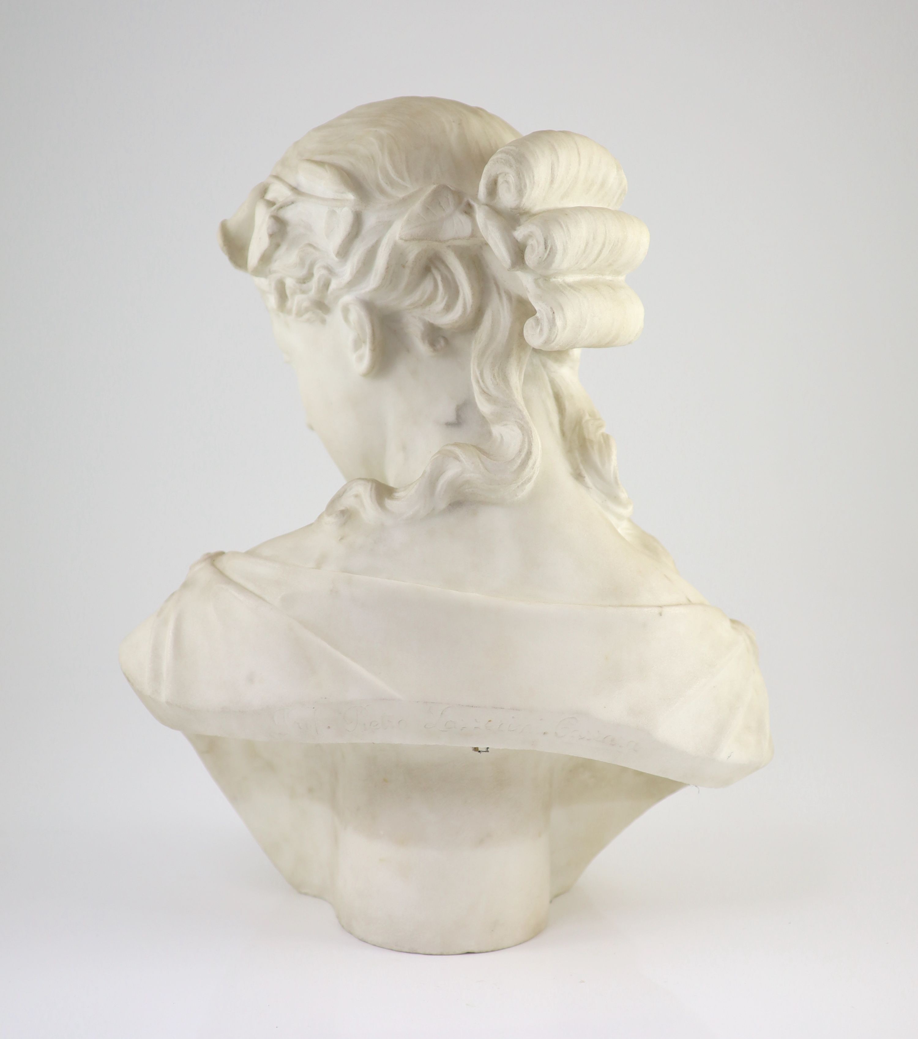 Prof. Pietro Lazzerini (Italian, 1842-1918), a carrara marble bust of a maidensigned versoH 43cm. - Image 3 of 4