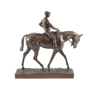 Emanuel Fremiet (1824-1910), a bronze model of a horse and jockey,signed in the naturalistic