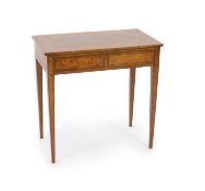 A George III inlaid mahogany and satinwood side table,with rectangular top and two frieze drawers,