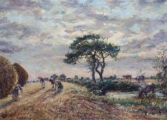 William Mark Fisher (1841-1923)Summer landscape with workers in the fieldsOil on canvasSigned44 x