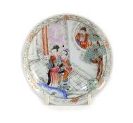 A Chinese famille rose saucer dish, Yongzheng period,painted with a scene from the Romance of the