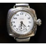 A late 1920's gentleman’s silver cushion cased Rolex Oyster Ultra Prima manual wind wrist watch,on