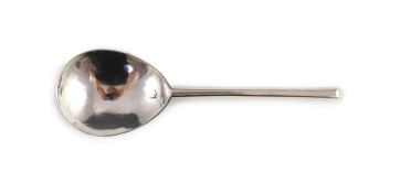 A rare James I slip top silver spoon, initialled to bowl underside, ‘A.D’, and ‘PE’ over ‘H’ to