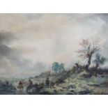 18th century Flemish SchoolFigures in a winter landscapeWatercolourInitialled lower right35 x 44cm.