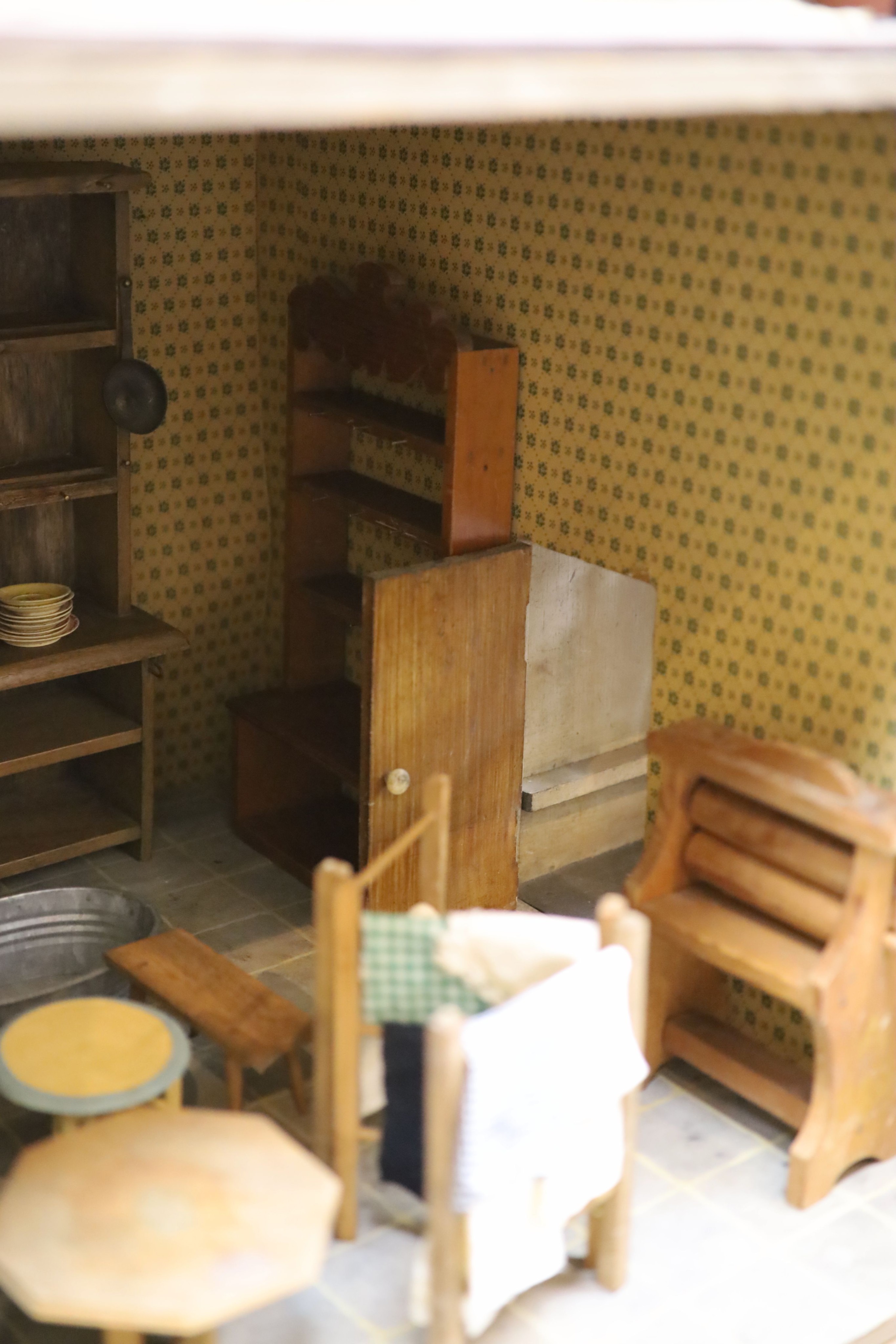 An unusually large painted pine doll's house, modelled upon a Victorian lodge house, Estate - Image 11 of 45