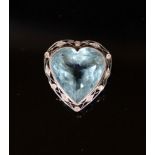 A white gold mounted heart shaped aquamarine and diamond set clip brooch,the stone measuring