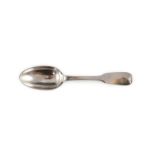 An 18th century French silver fiddle pattern tablespoon, 20cm long, 2.6 oz.