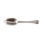 A George II silver Hanovarian pattern fancy back tablespoon, with engraved armorial, London 1736 by