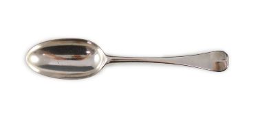 A George II silver Hanovarian pattern fancy back tablespoon, with engraved armorial, London 1736 by