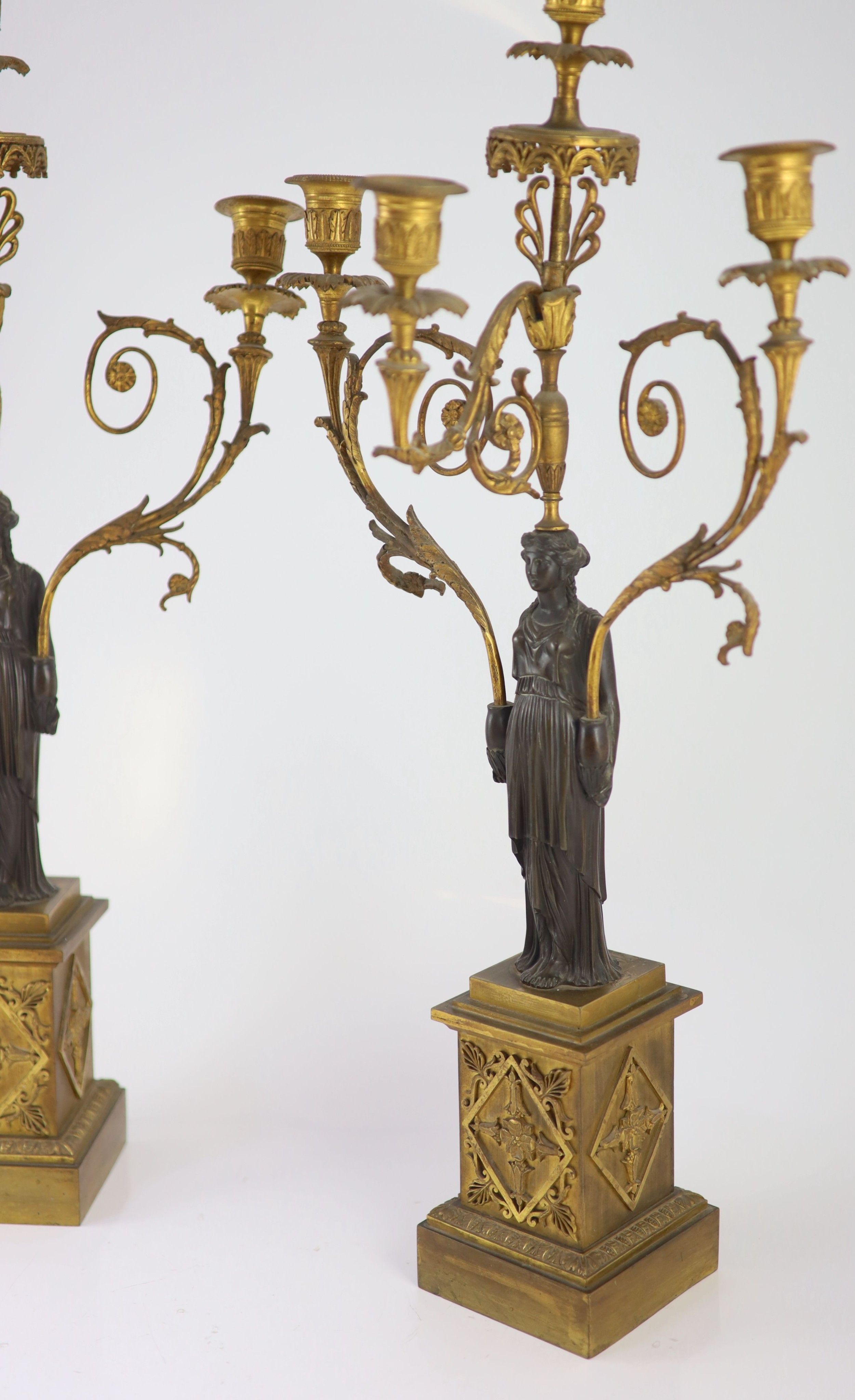 A pair of 19th-century French bronze and ormolu candelabrawith scrolling branches and classical - Image 3 of 4