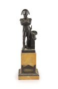 A 19th century bronze figure of Napoleonon a marble plinth base, with applied dedication ‘il sut