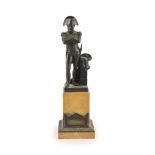 A 19th century bronze figure of Napoleonon a marble plinth base, with applied dedication ‘il sut