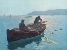 Lionel Walden (1861-1933)Cornish fishermen putting out lobster potsOil on canvas boardSigned32 x